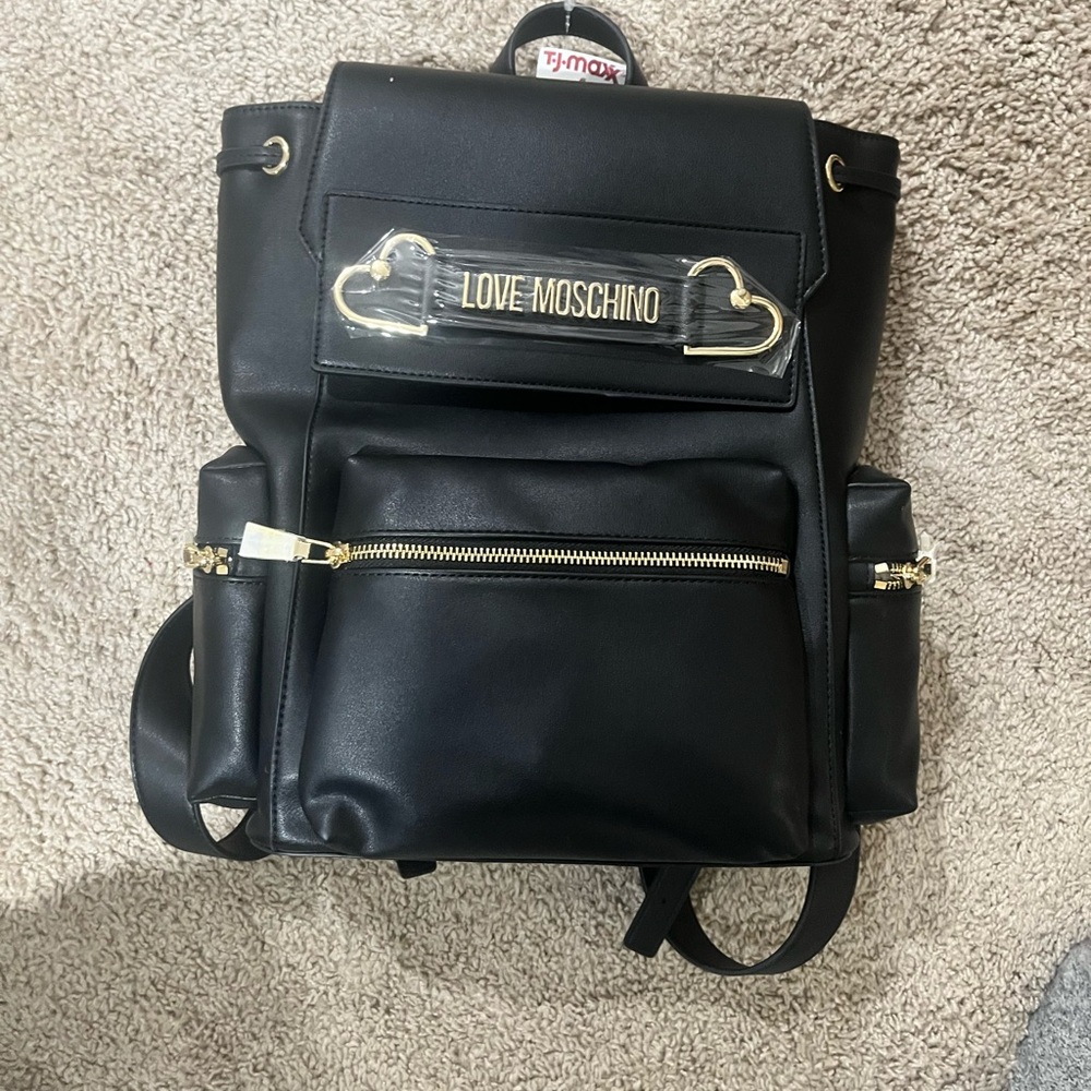 Love Moschino Black Backpack with Gold Details